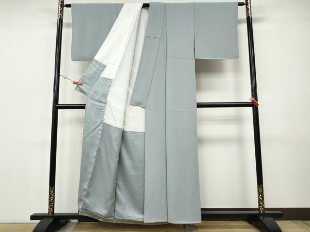 平和屋着物●染色作家　斉藤三才　色無地　灰青色　正絹　逸品　CABH9883ut