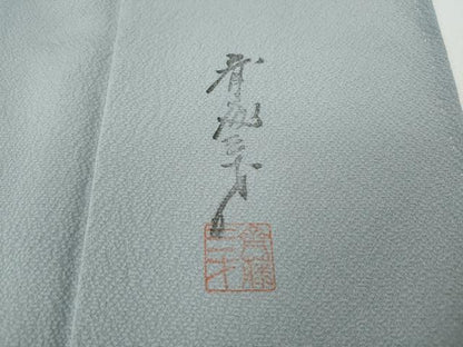 平和屋着物●染色作家　斉藤三才　色無地　灰青色　正絹　逸品　CABH9883ut