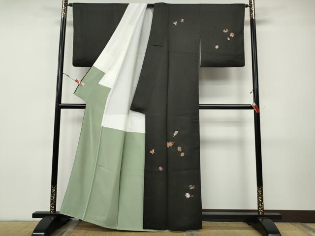 平和屋着物●訪問着　総刺繍　宝尽くし文　黒地　金糸　正絹　逸品　CABH9887ut