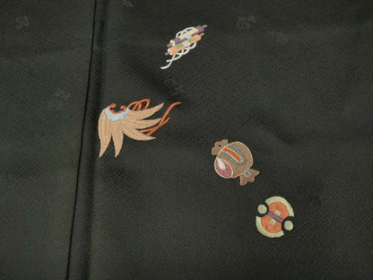 平和屋着物●訪問着　総刺繍　宝尽くし文　黒地　金糸　正絹　逸品　CABH9887ut