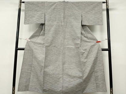 平和屋着物▽上質な紬　単衣　横段文　正絹　逸品　CABH9890ut
