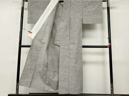 平和屋着物▽上質な紬　単衣　横段文　正絹　逸品　CABH9890ut