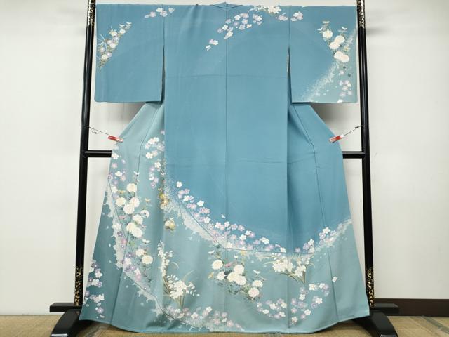 平和屋着物●訪問着　友禅　草花文　たたき染め　正絹　逸品　CABH9894ut