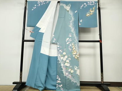 平和屋着物●訪問着　友禅　草花文　たたき染め　正絹　逸品　CABH9894ut