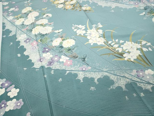 平和屋着物●訪問着　友禅　草花文　たたき染め　正絹　逸品　CABH9894ut