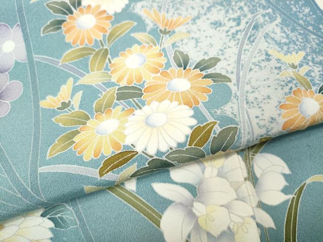 平和屋着物●訪問着　友禅　草花文　たたき染め　正絹　逸品　CABH9894ut