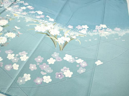 平和屋着物●訪問着　友禅　草花文　たたき染め　正絹　逸品　CABH9894ut