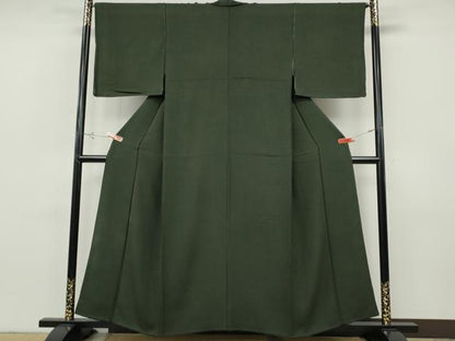平和屋着物●上質な色無地　風景草花地紋　藍媚茶色　正絹　逸品　CABH9901ut