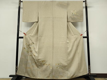 平和屋着物●訪問着　立波飛鶴松文　たたき染め　金銀彩　正絹　逸品　CABH9903ut