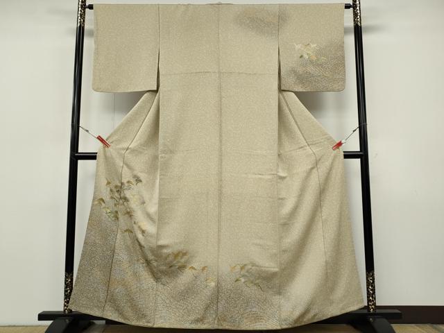 平和屋着物●訪問着　立波飛鶴松文　たたき染め　金銀彩　正絹　逸品　CABH9903ut