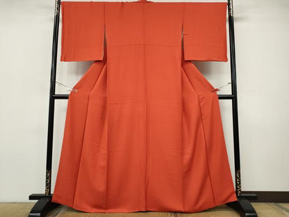 平和屋着物●上質な色無地　舞花地紋　緋色　正絹　逸品　CABH9907ut
