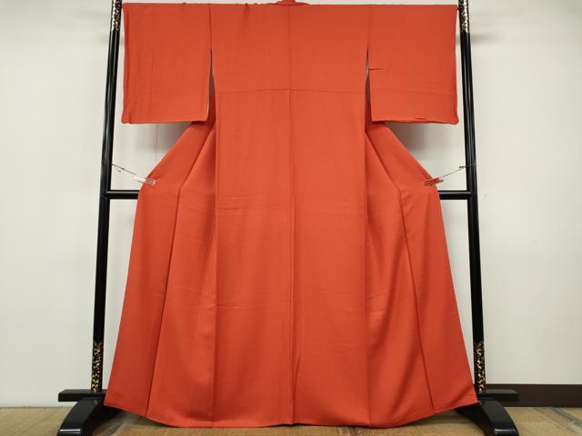平和屋着物●上質な色無地　舞花地紋　緋色　正絹　逸品　CABH9907ut