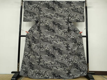 平和屋着物●上質な小紋　道長吉祥花唐草文　黒地　正絹　逸品　CABH9908ut
