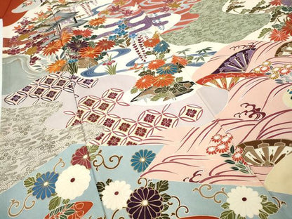 平和屋着物●豪華振袖　駒刺繍　流水風景草花文　金彩　正絹　逸品　CABH9910ut