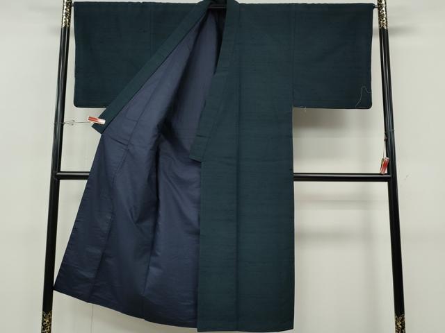 平和屋着物○男性 紬 アンサンブル 鉄御納戸色 正絹 逸品 CABH9913ut