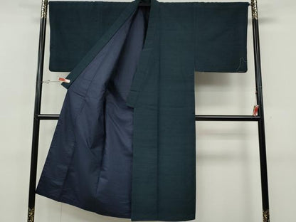 平和屋着物●男性　紬　アンサンブル　鉄御納戸色　正絹　逸品　CABH9913ut