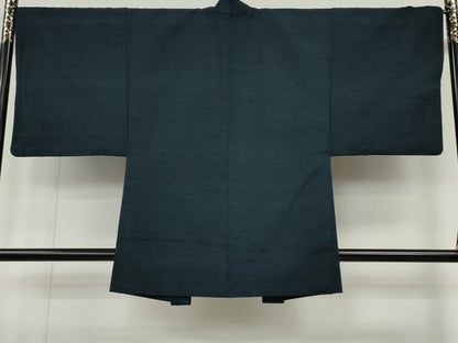 平和屋着物●男性　紬　アンサンブル　鉄御納戸色　正絹　逸品　CABH9913ut