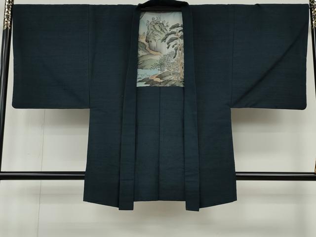 平和屋着物○男性 紬 アンサンブル 鉄御納戸色 正絹 逸品 CABH9913ut