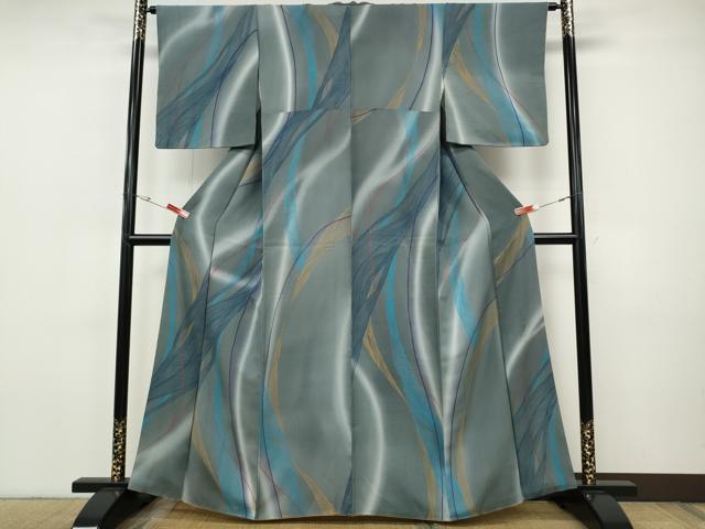 平和屋着物●染色作家　斉藤三才　小紋　変わり縞　暈し染め　正絹　逸品　CABH9916ut