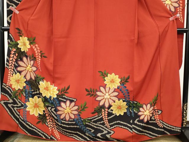 平和屋着物●豪華振袖　駒刺繍　鹿の子花文　金彩　正絹　逸品　CABH9917ut