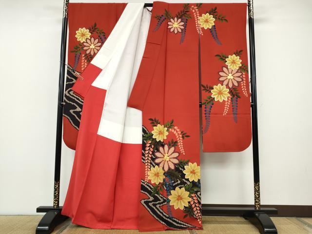平和屋着物●豪華振袖　駒刺繍　鹿の子花文　金彩　正絹　逸品　CABH9917ut