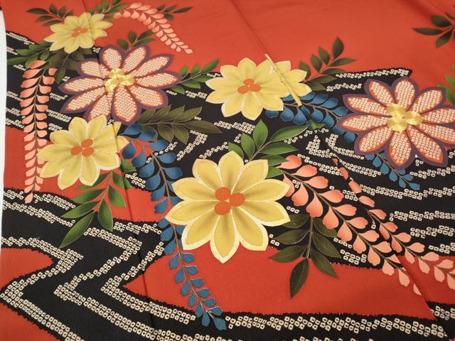 平和屋着物●豪華振袖　駒刺繍　鹿の子花文　金彩　正絹　逸品　CABH9917ut