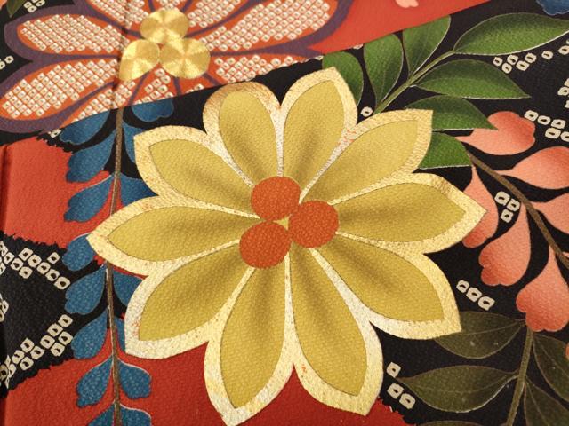 平和屋着物●豪華振袖　駒刺繍　鹿の子花文　金彩　正絹　逸品　CABH9917ut