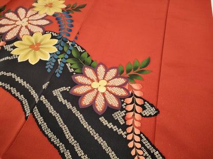 平和屋着物●豪華振袖　駒刺繍　鹿の子花文　金彩　正絹　逸品　CABH9917ut