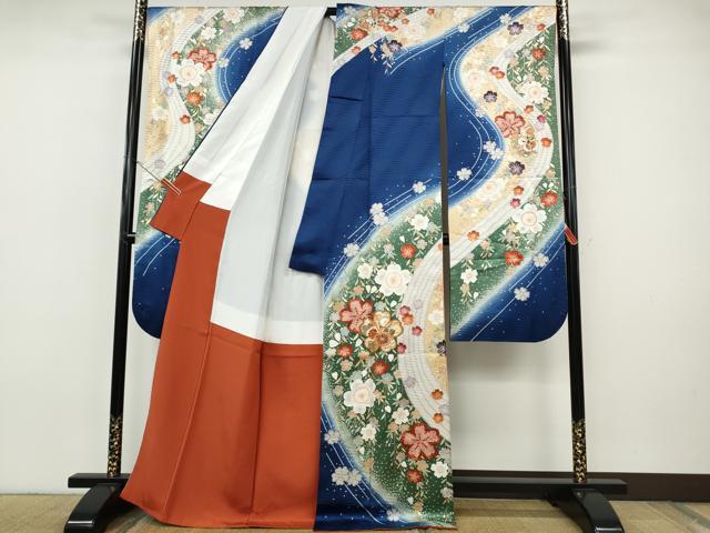 平和屋着物●豪華振袖　駒刺繍　舞花文　金彩　正絹　逸品　CABH9918ut