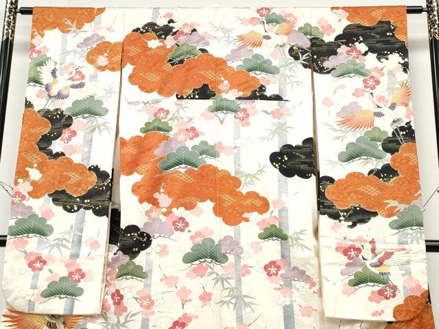 平和屋着物●豪華振袖　駒刺繍　飛鶴松竹梅文　金彩　正絹　逸品　CABH9919ut