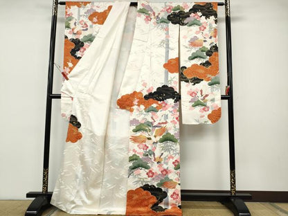 平和屋着物●豪華振袖　駒刺繍　飛鶴松竹梅文　金彩　正絹　逸品　CABH9919ut