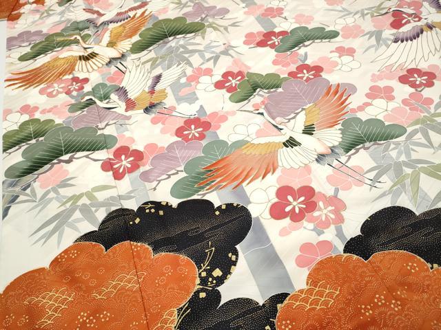 平和屋着物●豪華振袖　駒刺繍　飛鶴松竹梅文　金彩　正絹　逸品　CABH9919ut