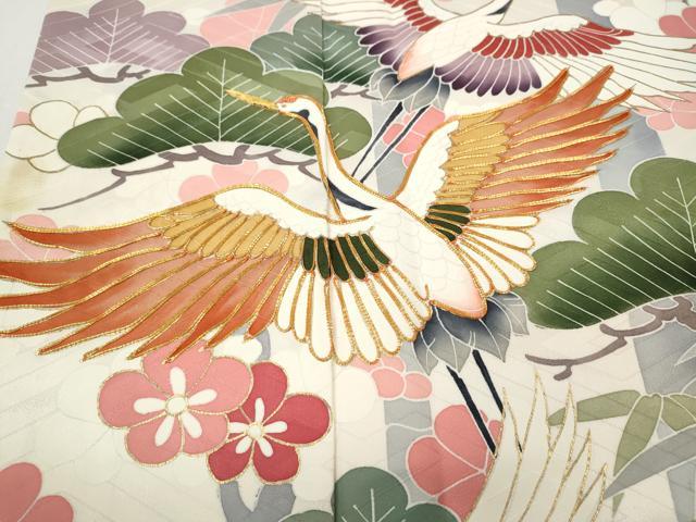 平和屋着物●豪華振袖　駒刺繍　飛鶴松竹梅文　金彩　正絹　逸品　CABH9919ut