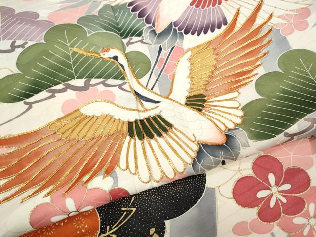 平和屋着物●豪華振袖　駒刺繍　飛鶴松竹梅文　金彩　正絹　逸品　CABH9919ut