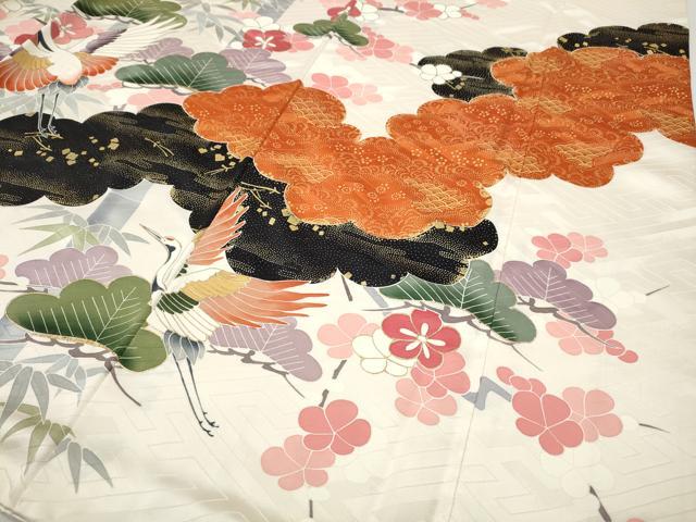 平和屋着物●豪華振袖　駒刺繍　飛鶴松竹梅文　金彩　正絹　逸品　CABH9919ut