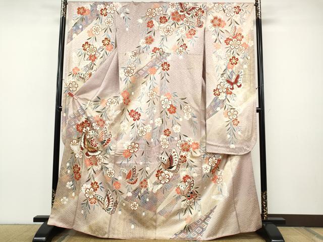 平和屋着物●谷崎潤一郎の世界　振袖　駒刺繍　舞蝶枝垂れ花文　暈し染め　金彩　正絹　逸品　CABH9921ut