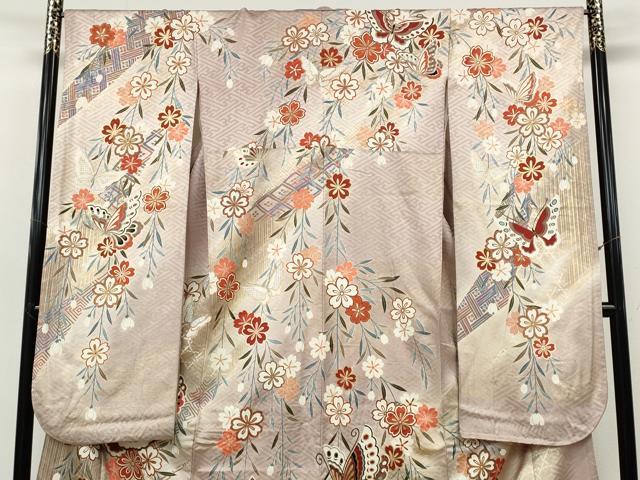 平和屋着物●谷崎潤一郎の世界　振袖　駒刺繍　舞蝶枝垂れ花文　暈し染め　金彩　正絹　逸品　CABH9921ut