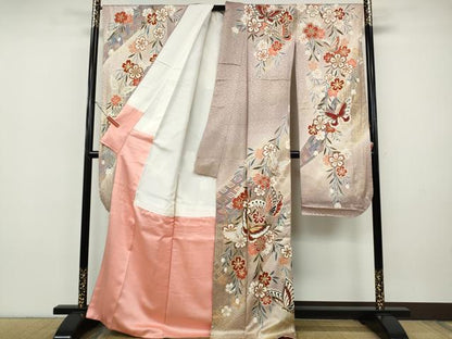 平和屋着物●谷崎潤一郎の世界　振袖　駒刺繍　舞蝶枝垂れ花文　暈し染め　金彩　正絹　逸品　CABH9921ut