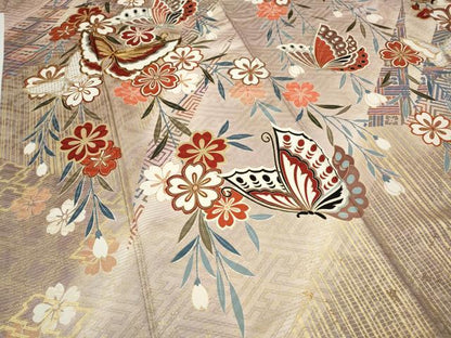 平和屋着物●谷崎潤一郎の世界　振袖　駒刺繍　舞蝶枝垂れ花文　暈し染め　金彩　正絹　逸品　CABH9921ut