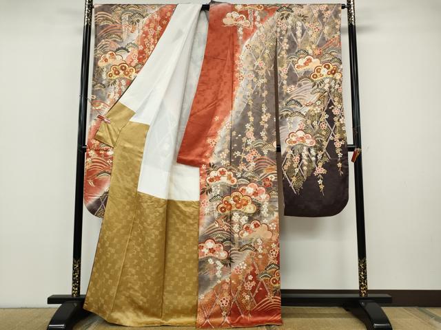 平和屋着物●豪華振袖　駒刺繍　宝尽くし松花文　暈し染め　金彩　正絹　逸品　CABH9922ut