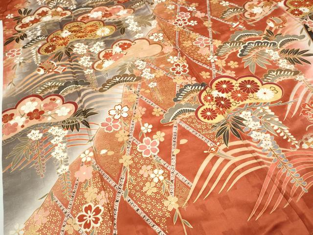 平和屋着物●豪華振袖　駒刺繍　宝尽くし松花文　暈し染め　金彩　正絹　逸品　CABH9922ut
