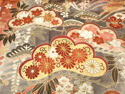 平和屋着物●豪華振袖　駒刺繍　宝尽くし松花文　暈し染め　金彩　正絹　逸品　CABH9922ut