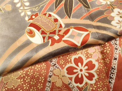 平和屋着物●豪華振袖　駒刺繍　宝尽くし松花文　暈し染め　金彩　正絹　逸品　CABH9922ut
