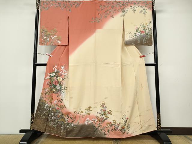平和屋着物●英王室献上友禅作家　木下勝功　訪問着　刺繍　花籠文　暈し染め　金銀彩　正絹　逸品　CABH9923ut
