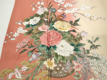 平和屋着物●英王室献上友禅作家　木下勝功　訪問着　刺繍　花籠文　暈し染め　金銀彩　正絹　逸品　CABH9923ut