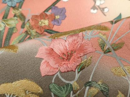 平和屋着物●英王室献上友禅作家　木下勝功　訪問着　刺繍　花籠文　暈し染め　金銀彩　正絹　逸品　CABH9923ut