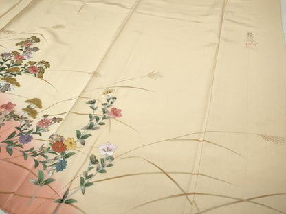 平和屋着物●英王室献上友禅作家　木下勝功　訪問着　刺繍　花籠文　暈し染め　金銀彩　正絹　逸品　CABH9923ut