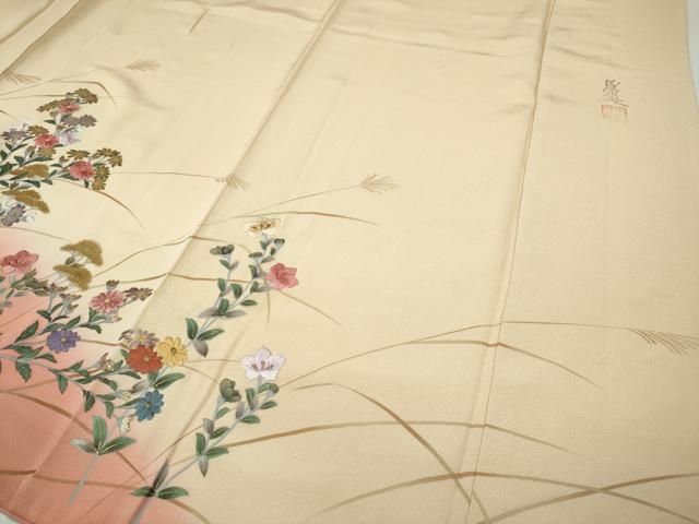 平和屋着物●英王室献上友禅作家　木下勝功　訪問着　刺繍　花籠文　暈し染め　金銀彩　正絹　逸品　CABH9923ut
