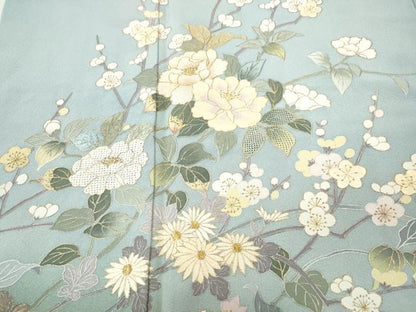 平和屋着物●中国三大刺繍　スワトウ刺繍　訪問着　枝花文　暈し染め　金彩　正絹　逸品　CABH9929ut