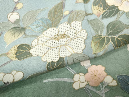 平和屋着物●中国三大刺繍　スワトウ刺繍　訪問着　枝花文　暈し染め　金彩　正絹　逸品　CABH9929ut